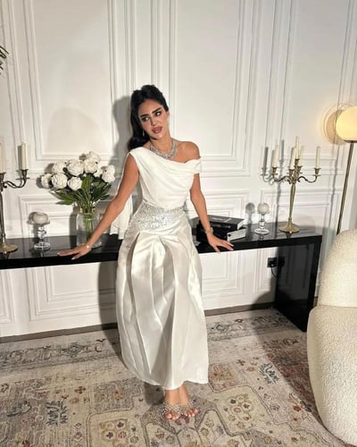 فستان فرنسي اوف وايت بتطريز رائع