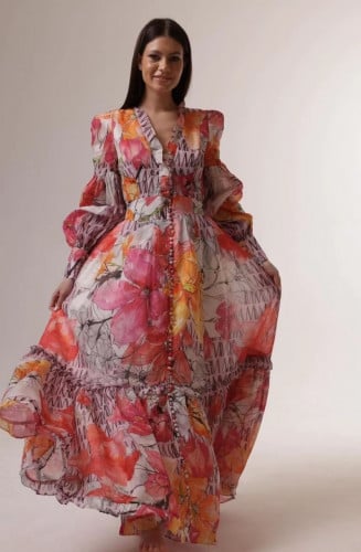 فستان اوربي صيفي بتشجيرات الصيف الانيقه