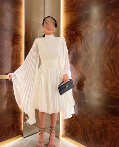 فستان اوربي ابيض ناعم بليسيه فكتوري