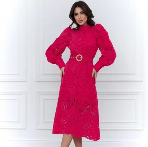 فستان فوشي مزين بحزام رائع