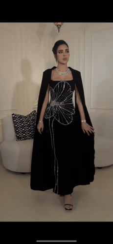 فستان اسود فرنسي بتطريز بالكريستالات