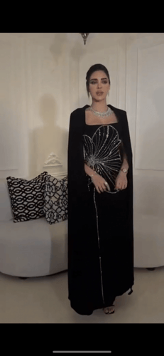 فستان اسود فرنسي بتطريز بالكريستالات