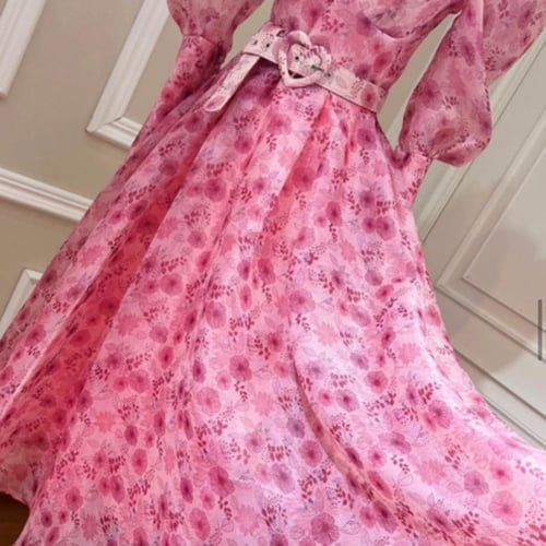 فستان فكتوري منفوش +طوق+حزام