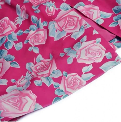 فستان اوربي بقماش الساتان فوشي مورد