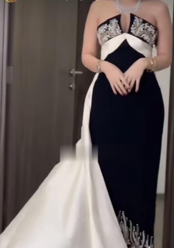 فستان سهره اسود مطرز بتطريز يدوي رائع بالاضافة الى...