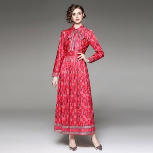 فستان CH احمر بتدرجات الاحم والاورنج الرائعه