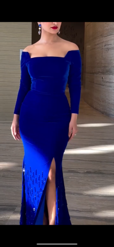 فستان اوربي نيلي مخمل