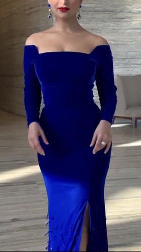 فستان اوربي نيلي مخمل