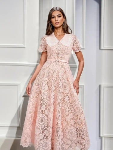 فستان دانتيل فرنسي بينك