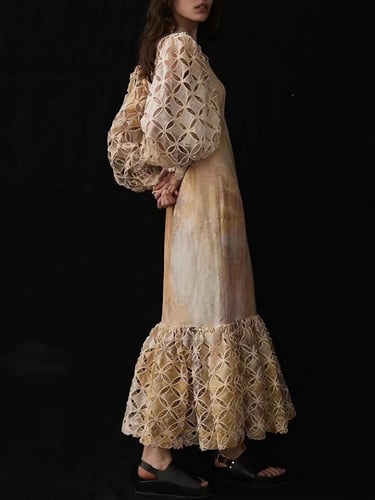 فستان اوربي فخم بتفريغات هندسيه راائعه