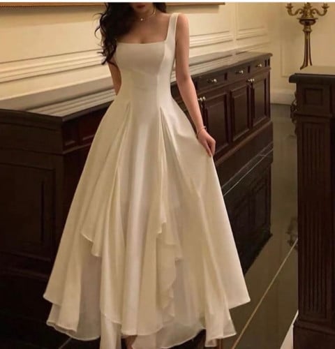 فستان فرنسي لؤلؤي مزين بالشيفونات الرائعه