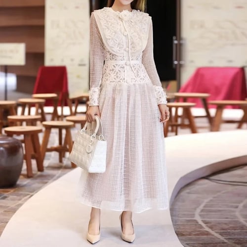 فستان سكري اوربي بأكمام مكسيه رائعه وياقه فخمه