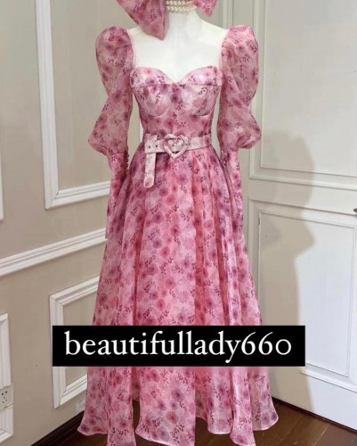 فستان فكتوري منفوش +طوق+حزام