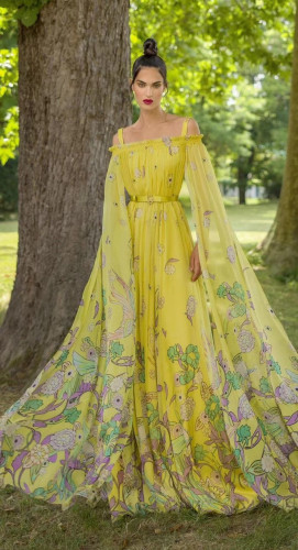 فستان اوربي بتشجيرات الصيف الرائعه