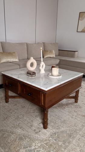 Luxury coffee table with marble surface