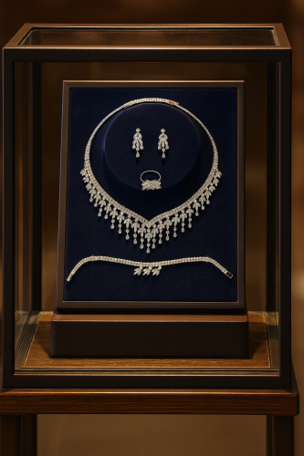 طقم كريستال نسائي فخم | عقد، حلق، خاتم، إسوارة