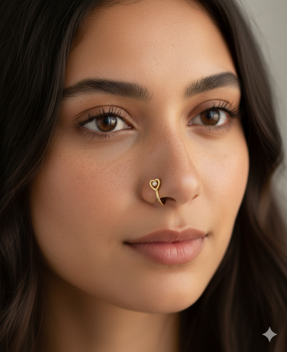 زمام أنف ذهبي بتصميم قلب أنثوي ناعم ولمسة ألماسية...