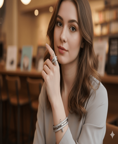 مجوهرات دبوس أمان بتصميم فني فريد – خاتم وأسورة مط...