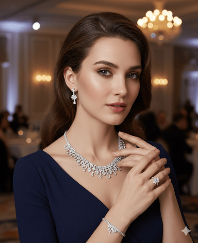 طقم مجوهرات فخم بلمعة الكريستال