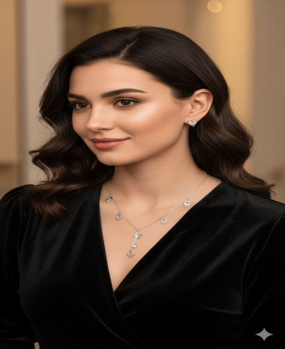 طقم فضي بتصميم الأحرف والرموز