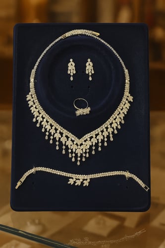 طقم كريستال نسائي فخم | عقد، حلق، خاتم، إسوارة