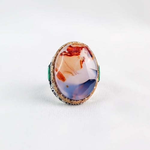 خاتم فضة رجالي حجر العقيق اليماني مزهر