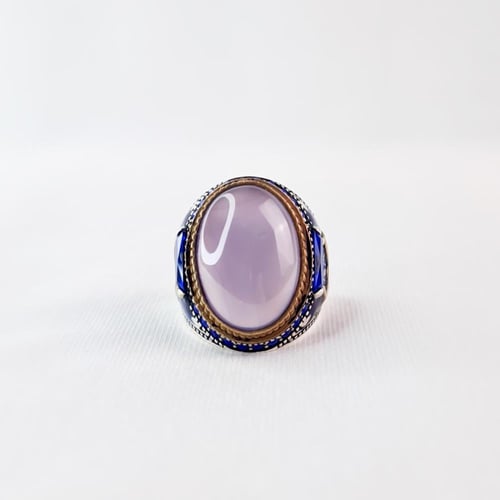 خاتم فضة على عقيق يمني بنفسجي