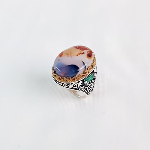 خاتم فضة رجالي حجر العقيق اليماني مزهر