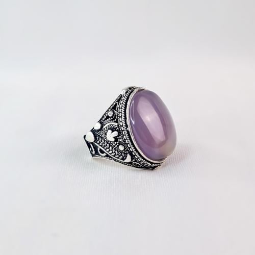 خاتم فضة رجالي حجر العقيق اليماني سماوي