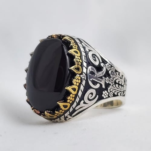 خاتم تصميم حسب الطلب حرفك وحرف من تحب مع عقيق يمان...