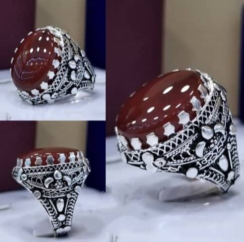 خاتم صياغه يدويه على عقيق احمر كبدي