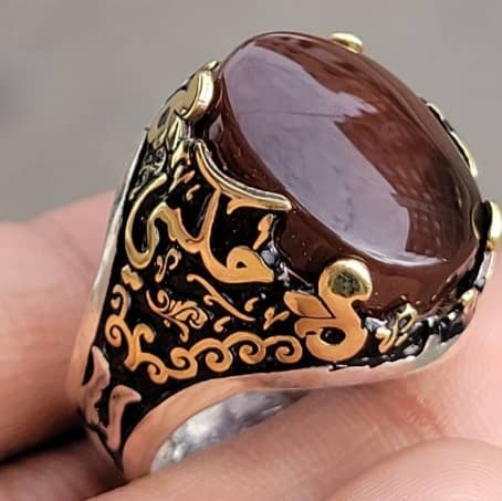 خاتم تفصيل حسب الطلب بإسمك واسم من تحب مع عقيق يمن...