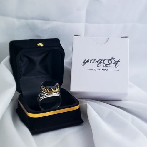 خاتم تصميم حسب الطلب حرفك وحرف من تحب مع عقيق يمان...