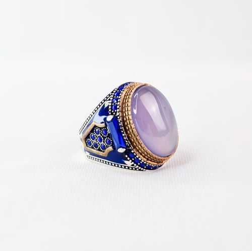 خاتم فضة على عقيق يمني بنفسجي