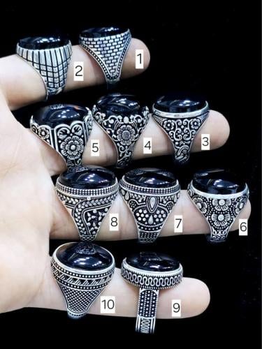 خواتم فضه مع عقيق أسود ملكي يماني