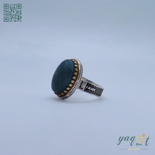 خاتم فضه مع عقيق يماني طحلبي