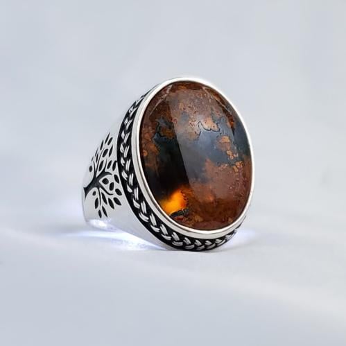 خاتم فضة رجالي حجر العقيق اليماني