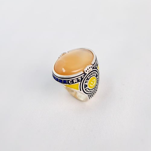 خاتم فضة رجالي حجر العقيق اليماني نادي النصر