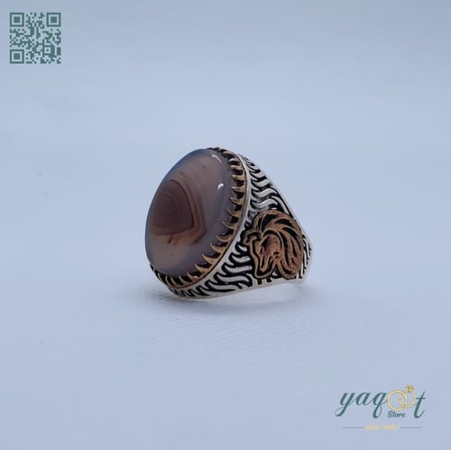 خاتم فضه عقيق يماني مزهر