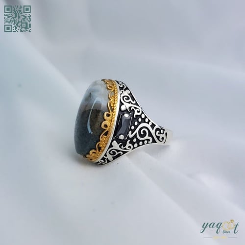 خاتم فضه مع عقيق يماني نادر