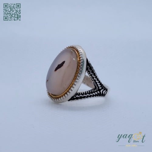 خاتم فضة عقيق يمني مزهر