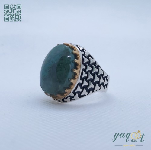 خاتم فضة بعقيق يماني طحلبي