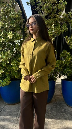 قميص زيتوني نسائي كتان