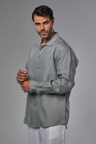 قميص رجالي كتان رصاصي - Gray shirt