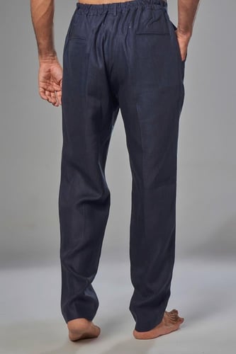 بنطلون كحلي كلاسيك كتان رجالي - Classic Navy Blue...