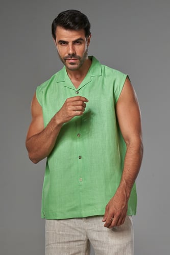 قميص كت كتان ماتشا رجالي - Matcha Linen Sleeveless...