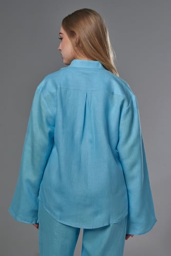 قميص كتان نسائي تركوازي فيونكه