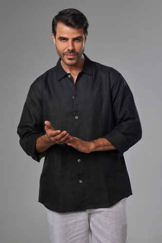 قميص اسود رجالي كلاسيك كتان - royal black shirt