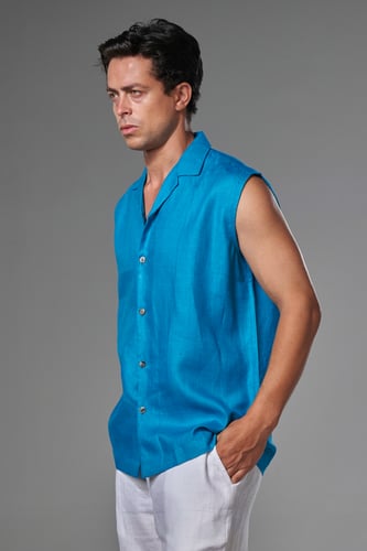 تيشيرت كت رجالي كتان لون تيفاني