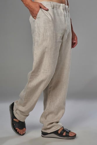 بنطلون بيج كتان رجالي - Biege Linen Pants